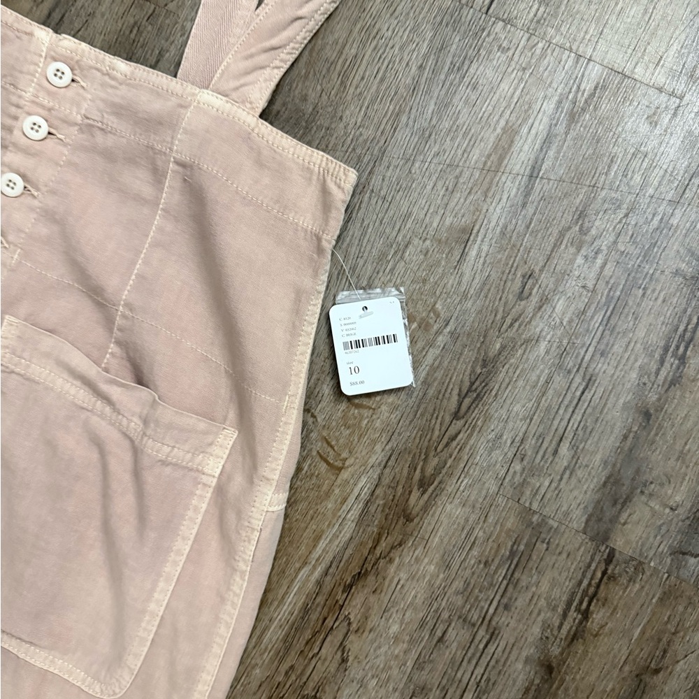Free People • Suspender Skirt Mini Button Front Utility Beige NWT Size 10 - Picture 3 of 15